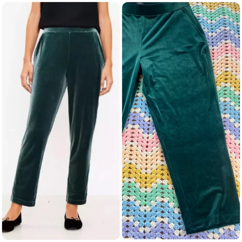LOFT Forest Green Stretch Velvet Tapered Pants XLarge XL